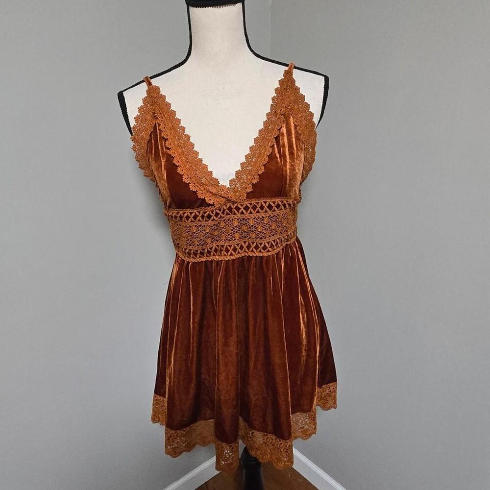 cider rust orange velvet mini dress large